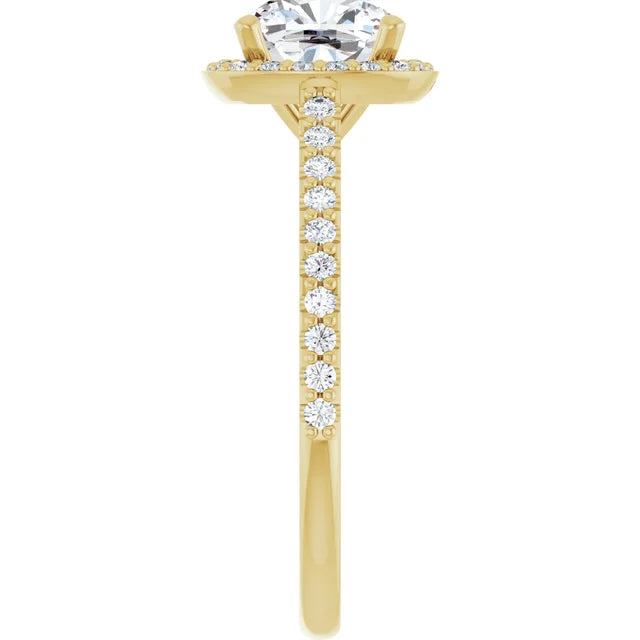 Cushion Yellow Gold Halo Lab Diamond Engagement Ring 