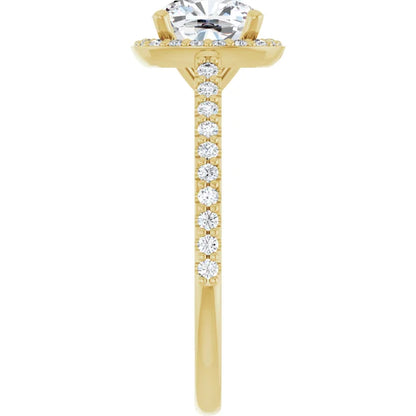 Cushion Yellow Gold Halo Lab Diamond Engagement Ring 
