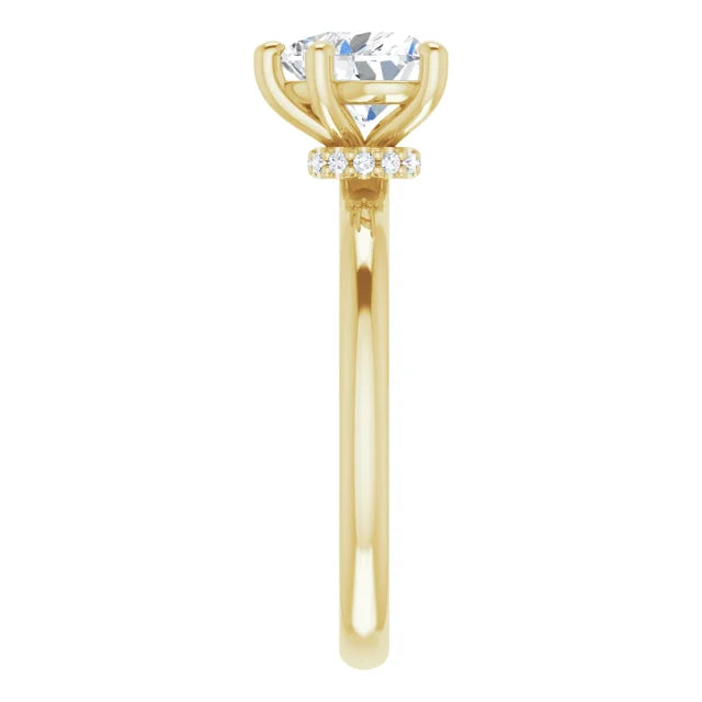 Heart Cut Yellow Gold Low Hidden Halo Solitaire Engagement Ring