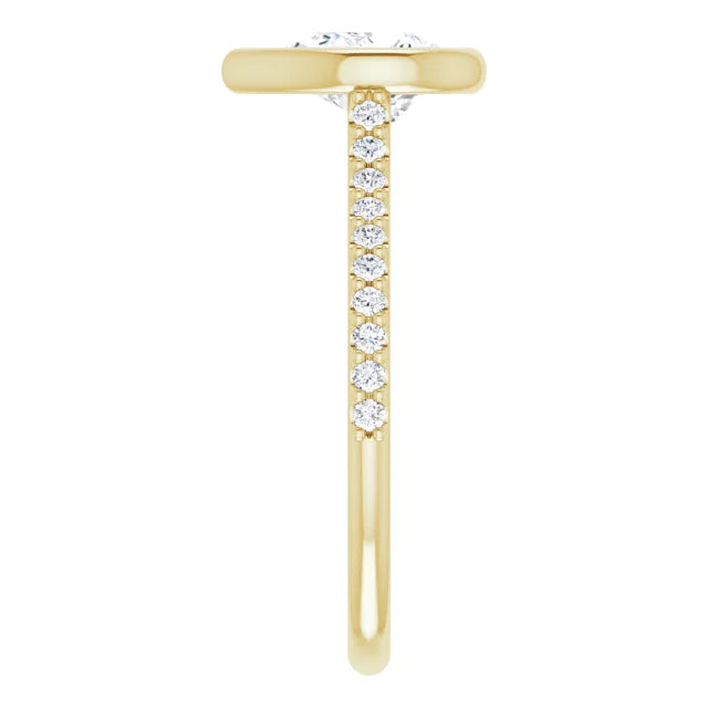 Pear Yellow Gold Bezel Pave Lab Diamond Engagement Ring 