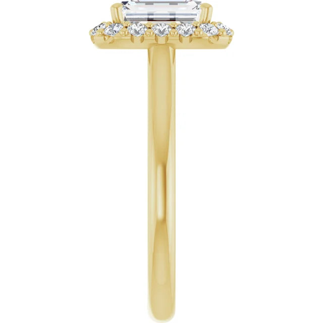 Emerald Halo Solitaire Yellow Gold Lab Diamond Engagement Ring 