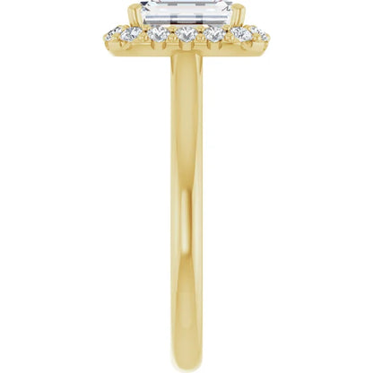 Emerald Halo Solitaire Yellow Gold Lab Diamond Engagement Ring 