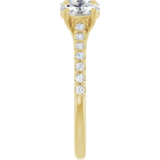 Oval Yellow Gold Tri Stone Lab Diamonds Engagement Ring 