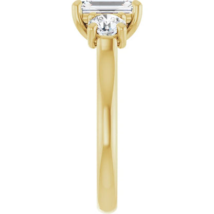 Emerald Yellow Gold Tri Stone Lab Diamond Engagement Ring