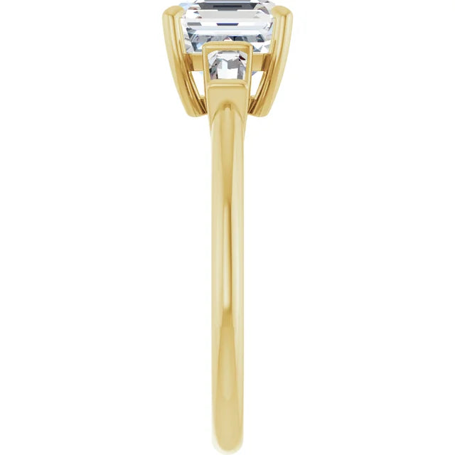 Asscher Yellow Gold Baguette Accent Lab Diamond Engagement Ring 