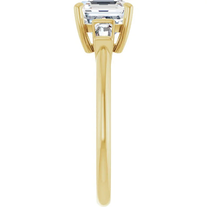 Asscher Yellow Gold Baguette Accent Lab Diamond Engagement Ring 