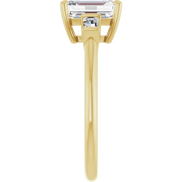 Emerald Yellow Gold Baguette Accent Lab Diamond Engagement Ring 