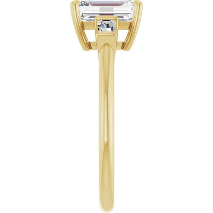 Emerald Yellow Gold Baguette Accent Lab Diamond Engagement Ring 