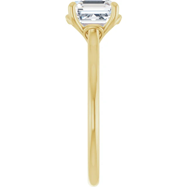 Asscher Yellow Gold Four Claw Solitaire Lab Diamond Engagement Ring 