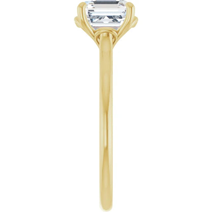 Asscher Yellow Gold Four Claw Solitaire Lab Diamond Engagement Ring 