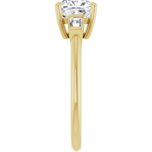 Cushion Yellow Gold Baguette Accent Lab Diamond Engagement Ring 