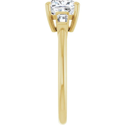 Cushion Yellow Gold Baguette Accent Lab Diamond Engagement Ring 