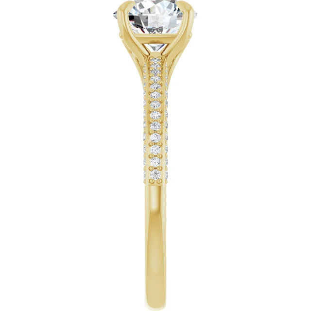 Round Brilliant Yellow Gold Pave Lab Diamond Engagement Ring 