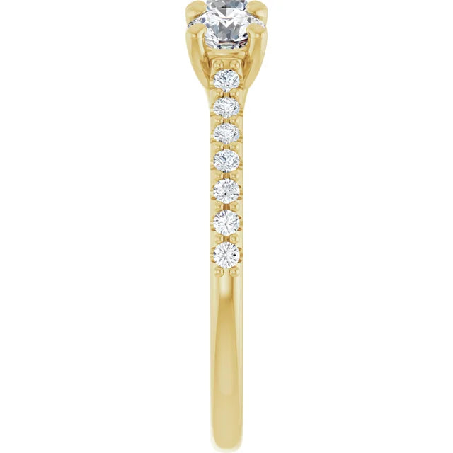 Round Brilliant Yellow Gold Tri Stone Lab Diamonds Engagement Ring 