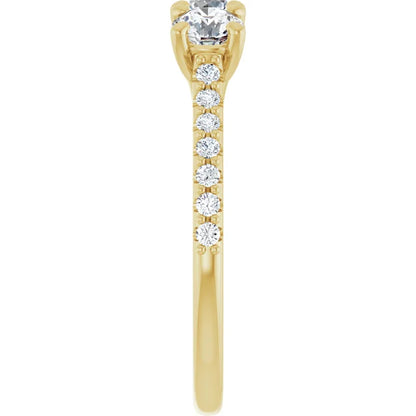 Round Brilliant Yellow Gold Tri Stone Lab Diamonds Engagement Ring 