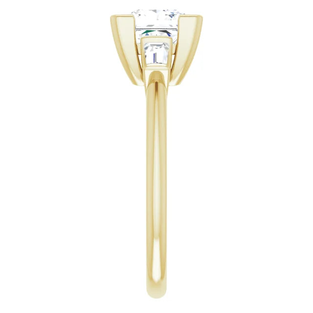 Princess Yellow Gold Baguette Accent Lab Diamond Engagement Ring