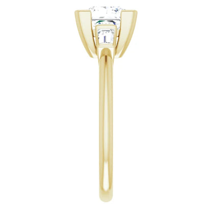Princess Yellow Gold Baguette Accent Lab Diamond Engagement Ring