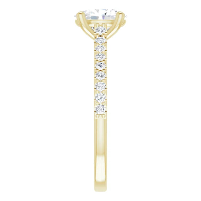 Oval Yellow Gold Pave Style Lab Diamond Engagement Ring 