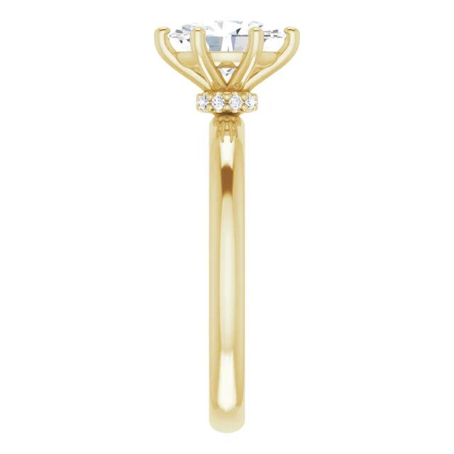 Oval Cut Yellow Gold Low Hidden Halo Solitaire Engagement Ring