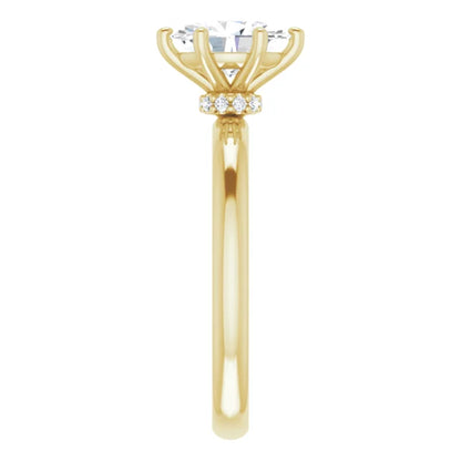 Oval Cut Yellow Gold Low Hidden Halo Solitaire Engagement Ring