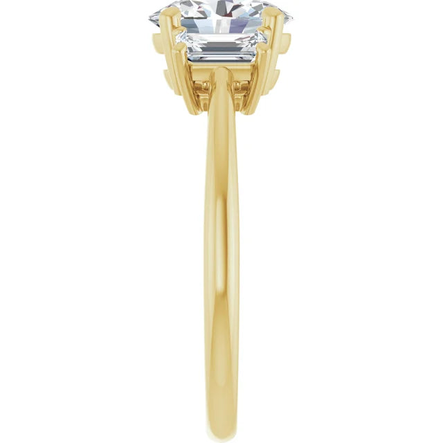 Oval Yellow Gold Tri Stone Lab Diamond Engagement Ring