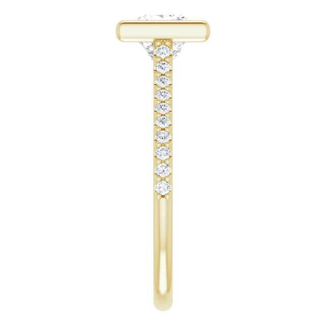 Princess Yellow Gold Bezel Pave Lab Diamond Engagement Ring 
