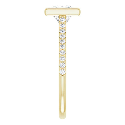 Princess Yellow Gold Bezel Pave Lab Diamond Engagement Ring 