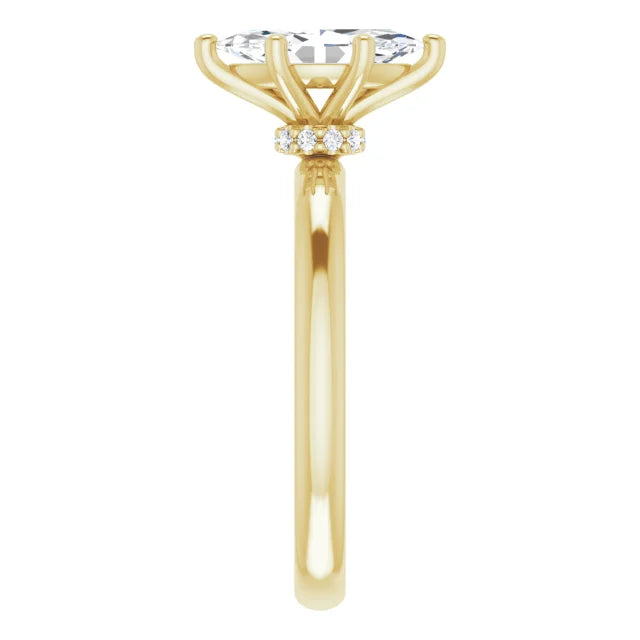 Marquise Cut Yellow Gold Low Hidden Halo Solitaire Engagement Ring