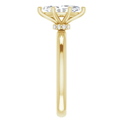 Marquise Cut Yellow Gold Low Hidden Halo Solitaire Engagement Ring