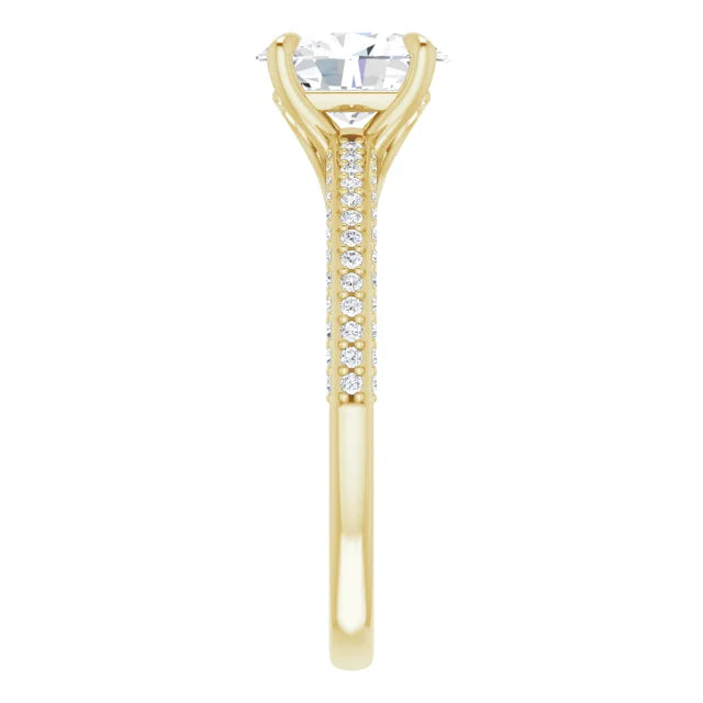 Oval Yellow Gold Pave Lab Diamond Engagement Ring 