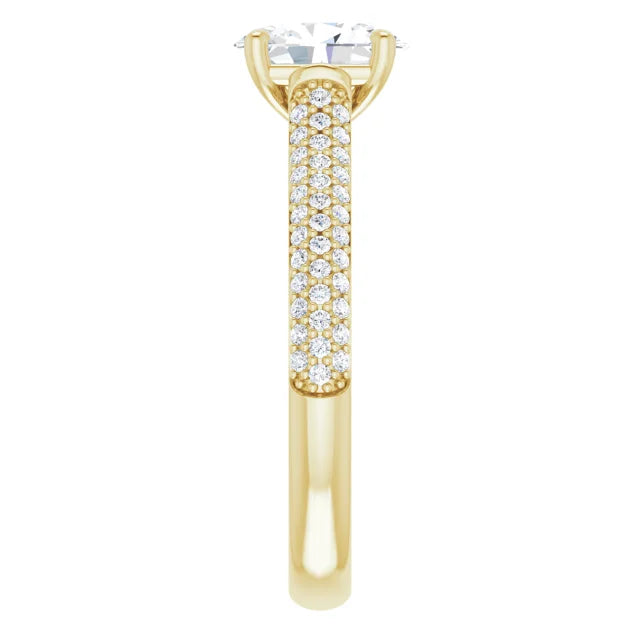Oval Yellow Gold Pave Lab Diamond Engagement Ring 