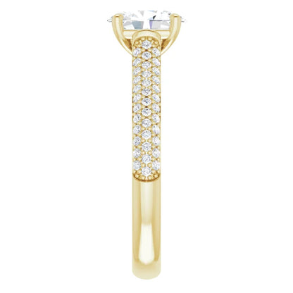 Oval Yellow Gold Pave Lab Diamond Engagement Ring 