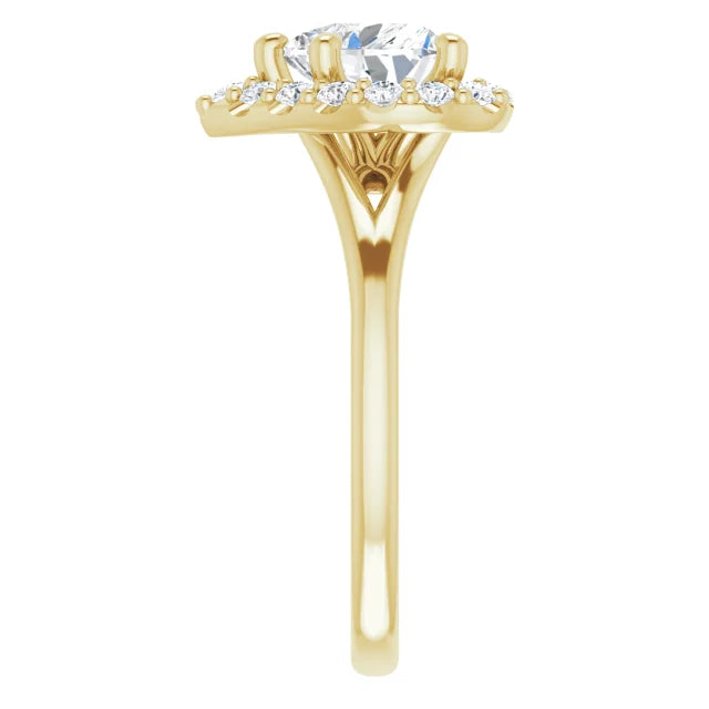 Heart Yellow Gold Halo Solitaire Split Band Lab Diamond Engagement Ring 