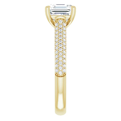 Asscher Yellow Gold Pave Lab Diamond Engagement Ring 