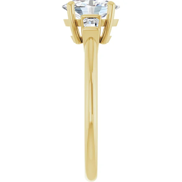 Oval Yellow Gold Baguette Accent Lab Diamond Engagement Ring