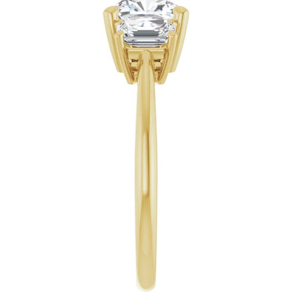 Cushion Yellow Gold Tri Stone Lab Diamond Engagement Ring
