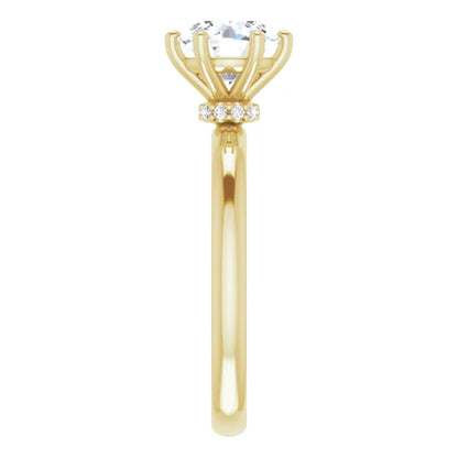 Round Brilliant Cut Yellow Gold Low Hidden Halo Solitaire Engagement Ring
