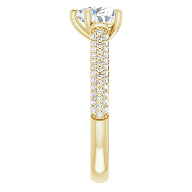Heart Yellow Gold Pave Lab Diamond Engagement Ring 