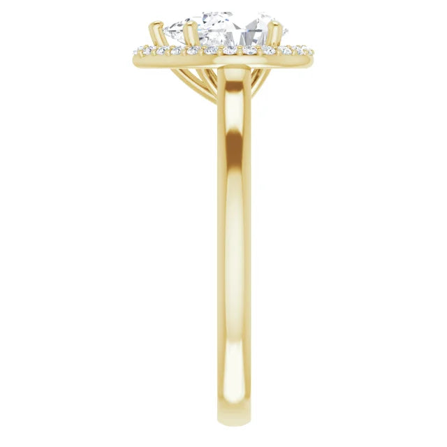 Pear Halo Solitaire Lab Diamond Engagement Ring Yellow Gold. 