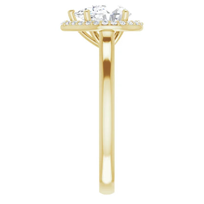 Pear Halo Solitaire Lab Diamond Engagement Ring Yellow Gold. 