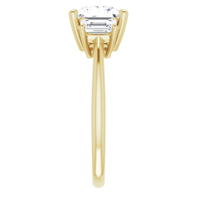Princess Yellow Gold Tri Stone Lab Diamond Engagement Ring