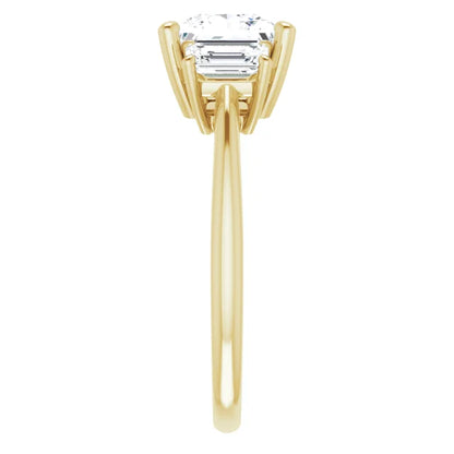 Princess Yellow Gold Tri Stone Lab Diamond Engagement Ring