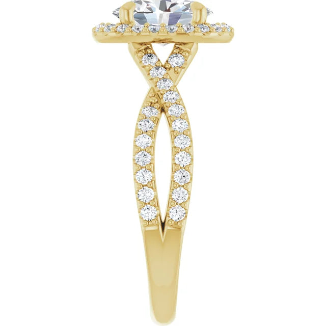 Oval Yellow Gold Twist Band Halo Lab Diamond Engagement Ring  