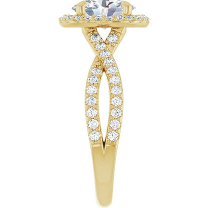 Oval Yellow Gold Twist Band Halo Lab Diamond Engagement Ring  
