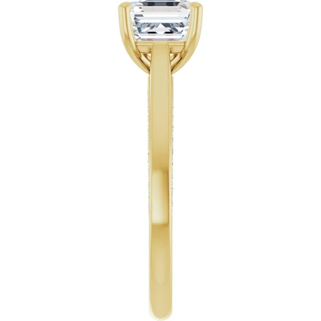 Asscher Yellow Gold Solitaire & Hidden Diamond Band Engagement Ring