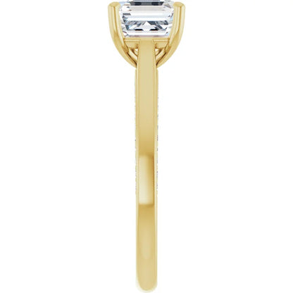 Asscher Yellow Gold Solitaire & Hidden Diamond Band Engagement Ring