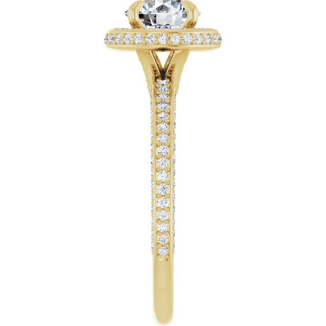 Round Brilliant Yellow Gold Halo Pave Style Lab Diamond Engagement Ring 