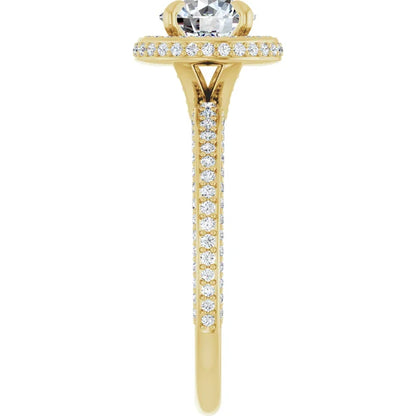Round Brilliant Yellow Gold Halo Pave Style Lab Diamond Engagement Ring 