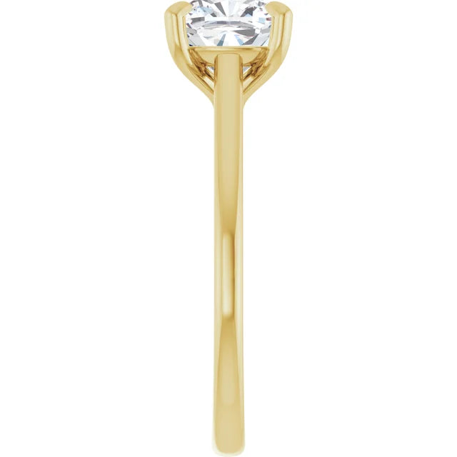 Cushion Yellow Gold Four Claw Solitaire Lab Diamond Engagement Ring 