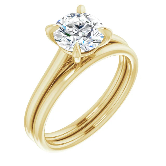 Round Brilliant Yellow Gold Four Claw Solitaire Lab Diamond Engagement Ring 